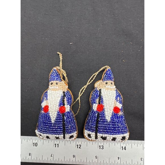 Handcrafted St Nicholas Parvex A Warsi Glass Beaded Santa Claus Ornaments Set 8 - Picture 10 of 12
